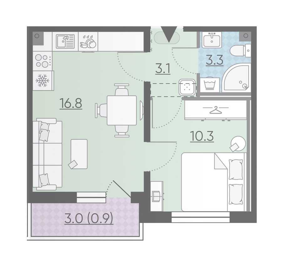 Однокомнатная квартира в : площадь 34.4 м2 , этаж: 2 – купить в Санкт-Петербурге